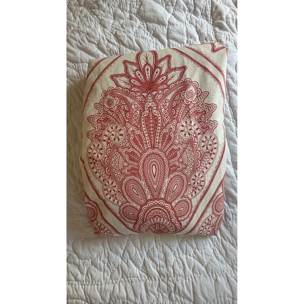 Pottery Barn Paisley Medallion Coral Twin Duvet Cover 100% Cotton Button Closure